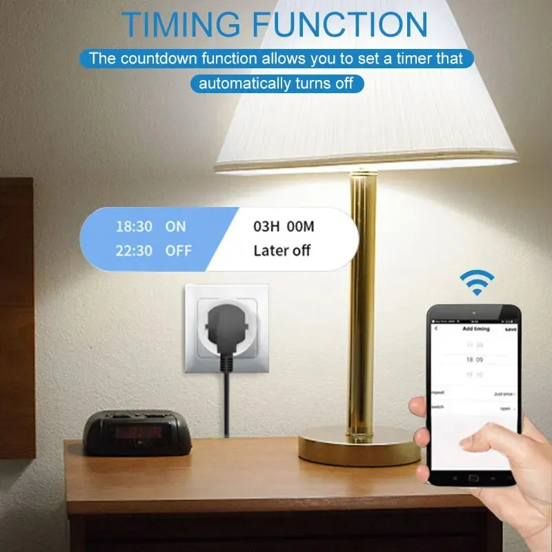 Tuya 20A Smart Plug WiFi Socket EU with Power Monitoring Timing Function Smart Socket Works with Alexa,Google Home,Smart Life