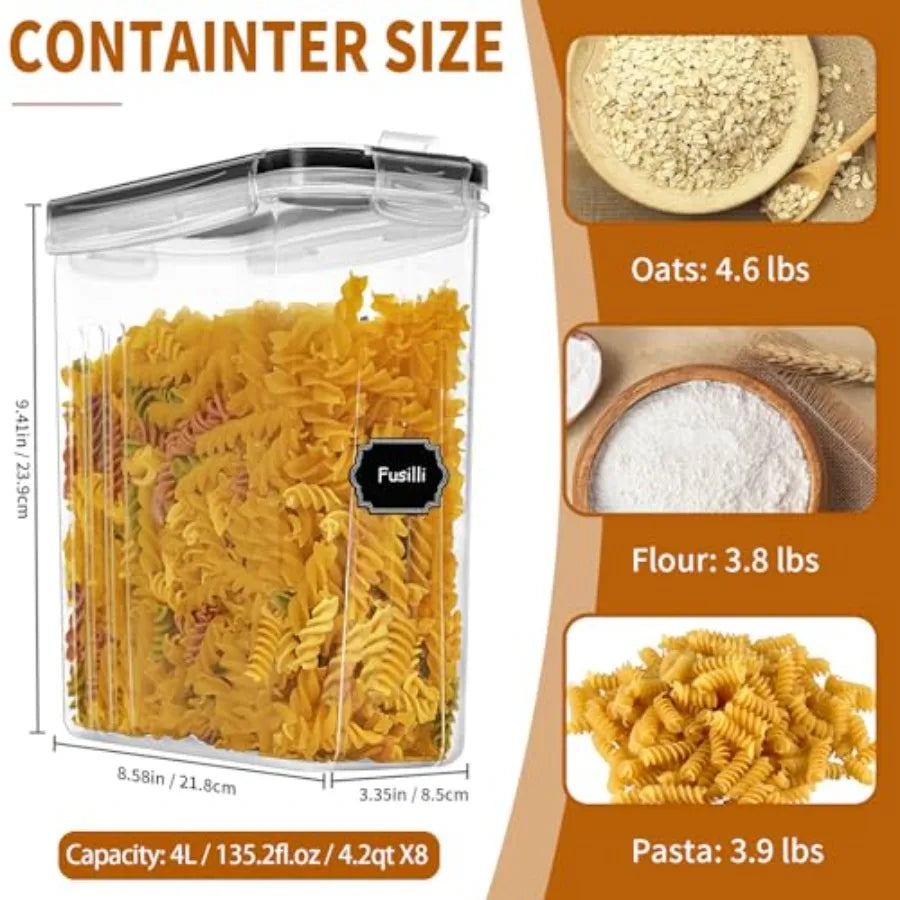 8 Piece Airtight Cereal Storage Containers With Lids For Pantry
