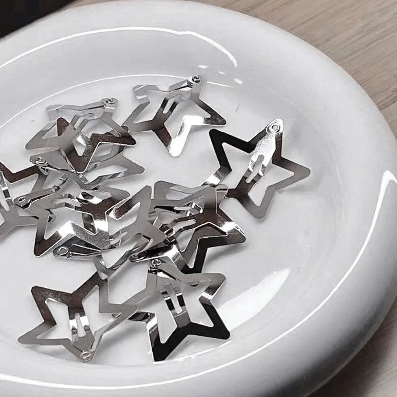 10/25/50/100pcs Y2K Silver Star Hair Clips High Quality Star Hair Clip Metal Clip Silver Pentagram Bb Clip Hair Accessory