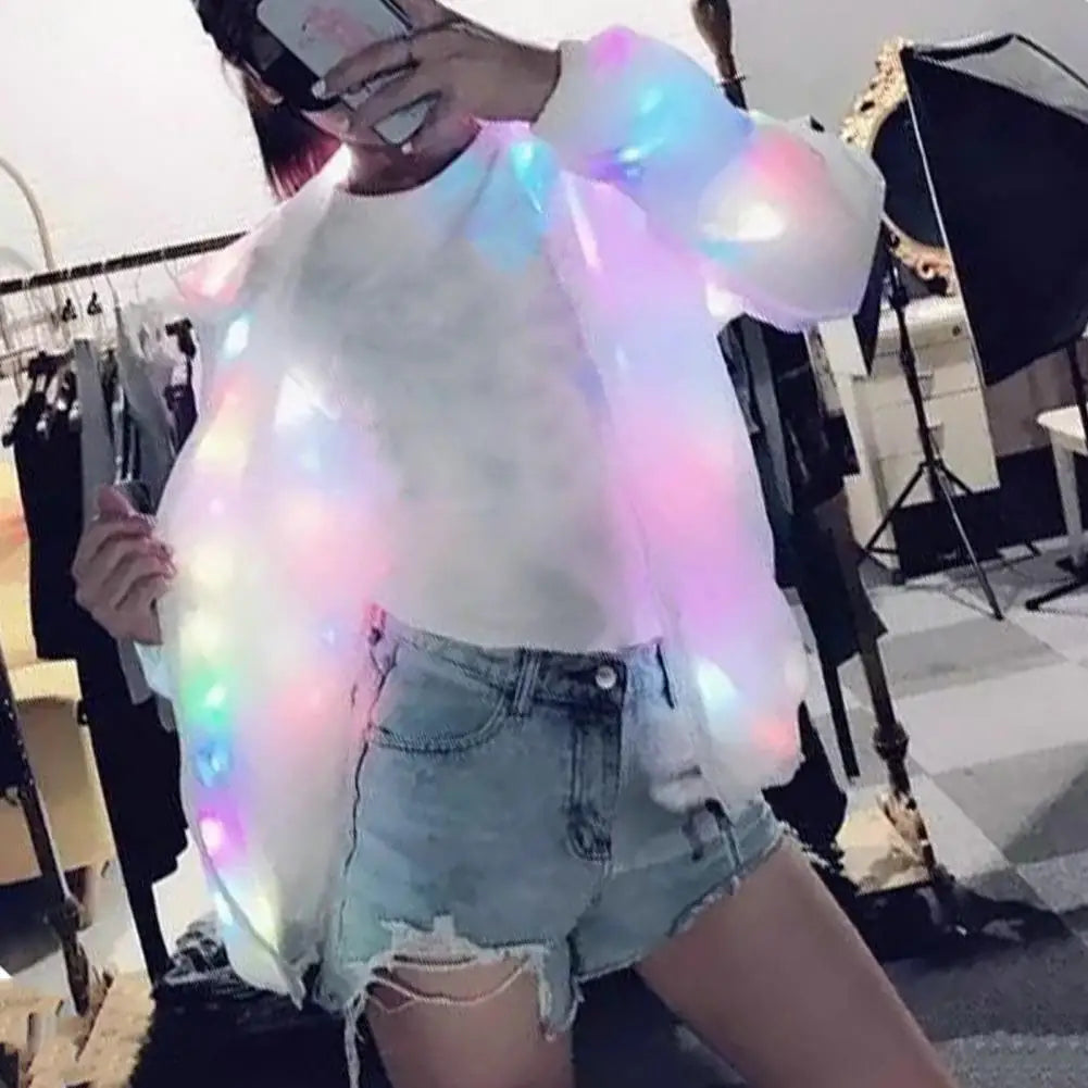 Hooded Light-up Jacket Glow Jacket Led Hooded Jacket Vibrant Colors Long Sleeve Pockets for Clubbing Concerts Dancing Parties