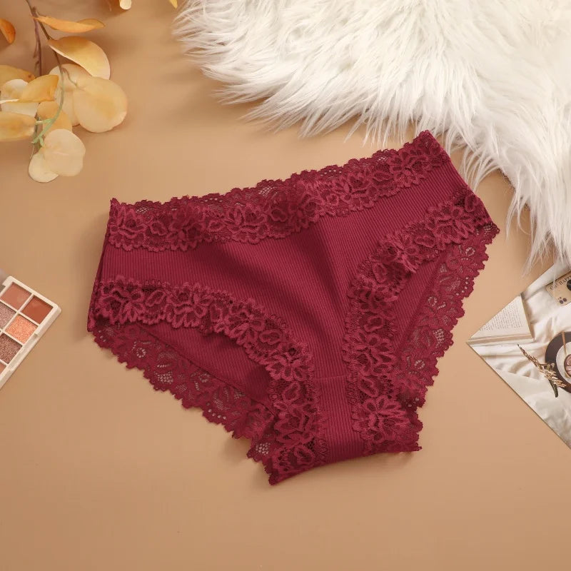 4Pcs Sexy Cotton Lace Panty Women Low Waist Panties Underwear S-XL Solid Color Ladies Briefs Lingere Underware Comfortable Women
