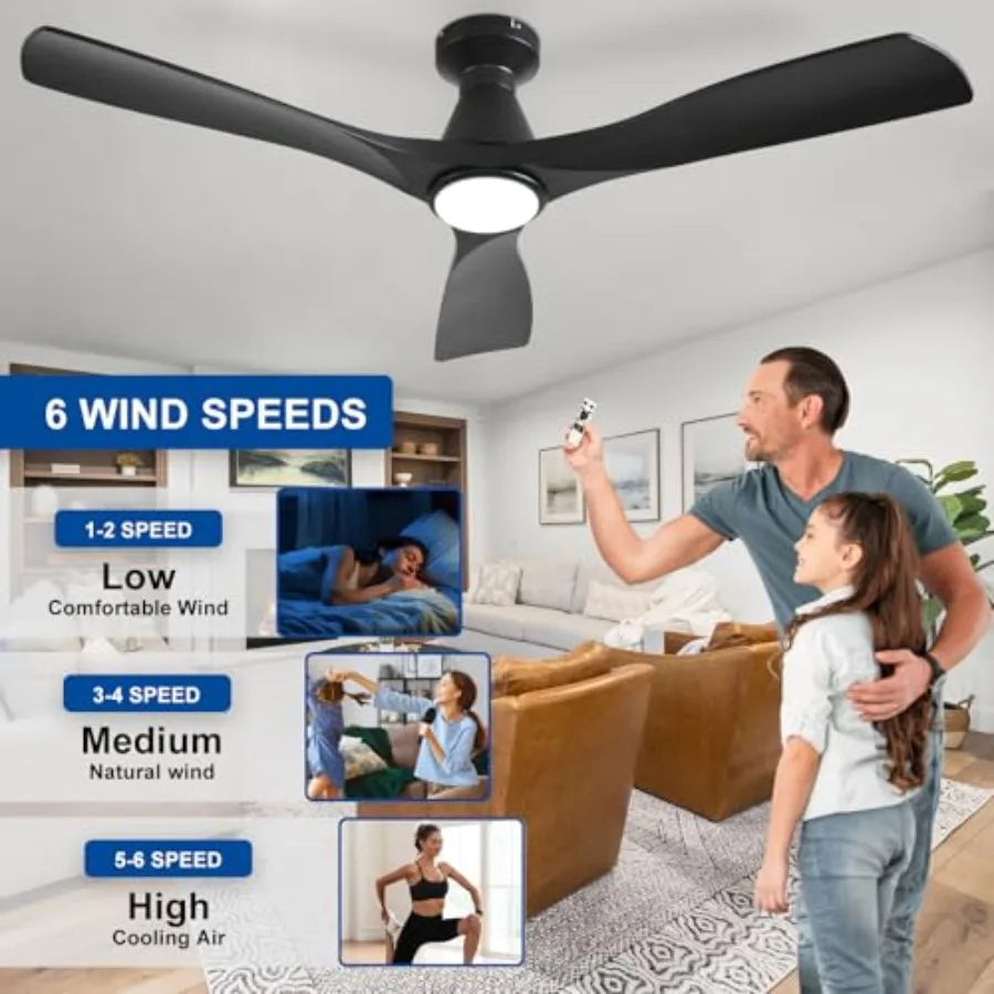 Ceiling Fan With Lights Three Blade Flush Mount Low Profile Dimmable
