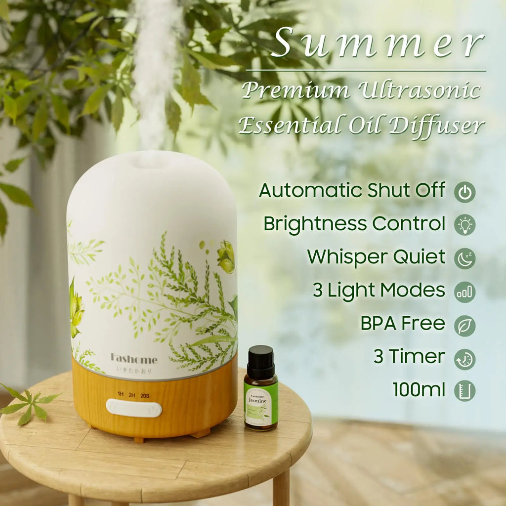 Essential Oil Diffuser Ultrasonic Aromatherapy Humidifier Auto Shut Off Jasmine