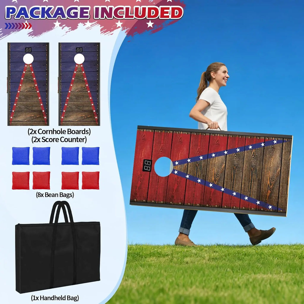 Electronic Cornhole Board Set With Automatic Scoring Wooden Portable
