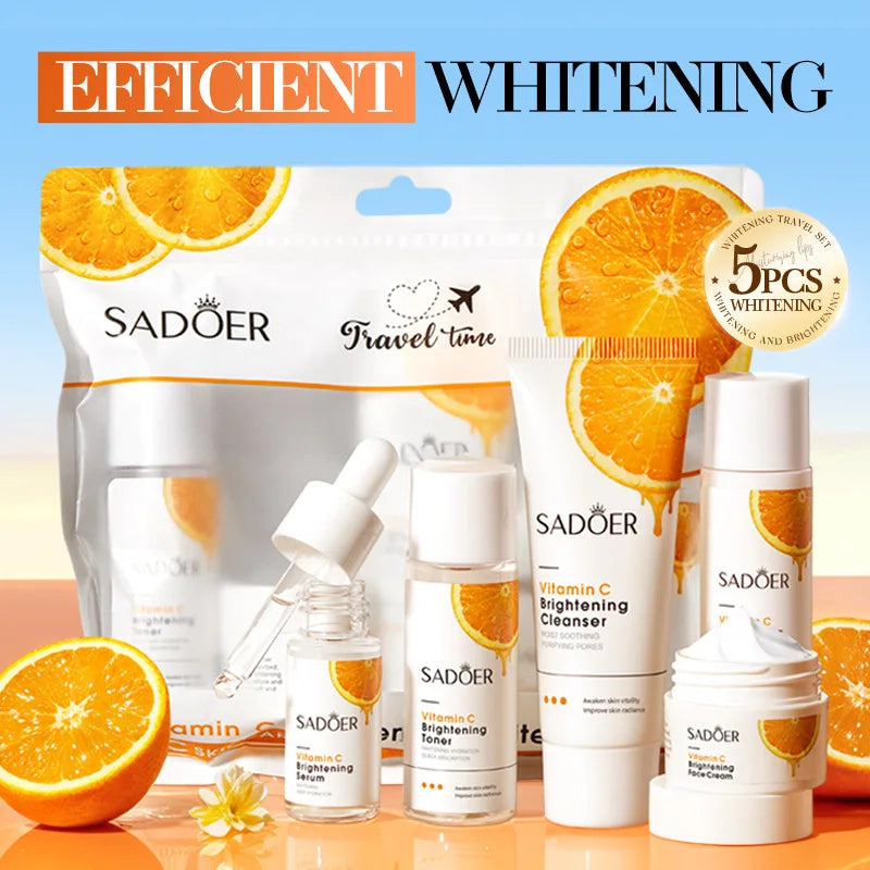 Orange Vitamin C Brightening Travel Kit 5-Piece – Hydrating Radiance-Boost Skincare Set for Fast Glow & Daily Moisture