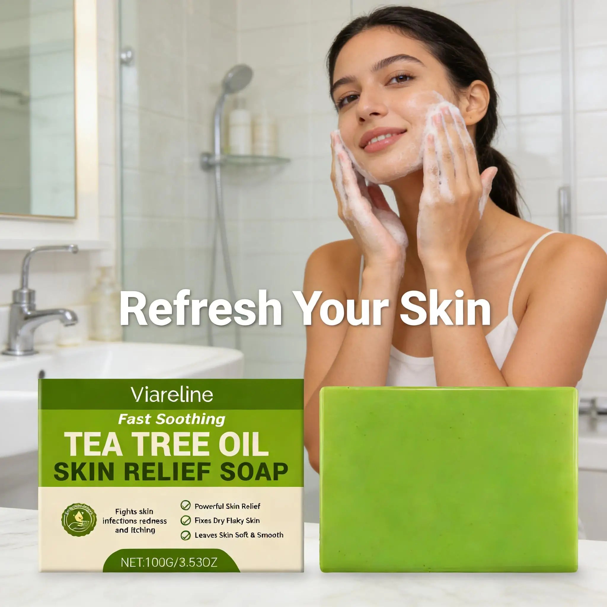 Tea Tree Oil Soap Cleaning Gentle Exfoliating Relieve Itch Moisturizing Dry Skin Smoothing Natural Bath Soap for Body and Face