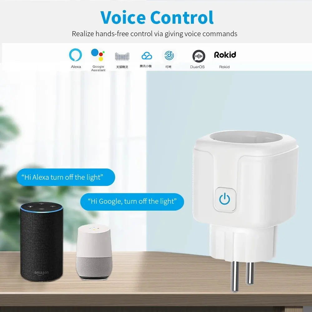 Tuya 20A Smart Plug WiFi Socket EU with Power Monitoring Timing Function Smart Socket Works with Alexa,Google Home,Smart Life