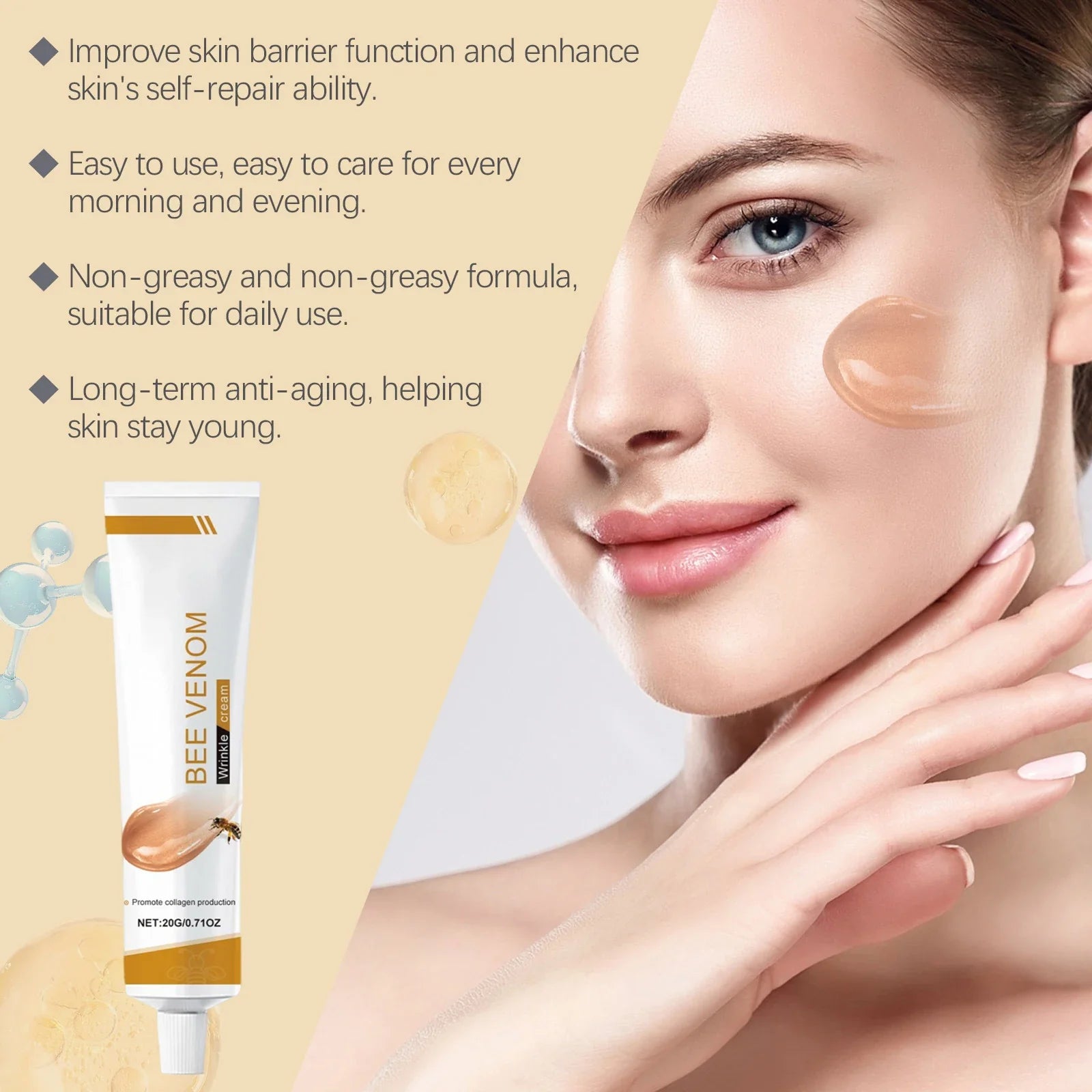 Bee Venom Wrinkle Removal Cream Firming Lifting Facial Moisturizing Deep Hydration Smoothing Fine Lines Anti Aging Face Cream
