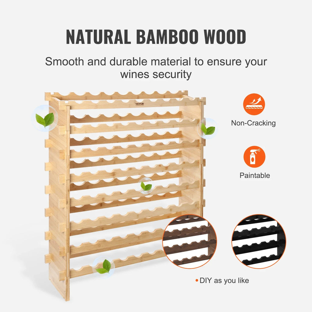 SucceBuy 8-Tier Bamboo Stackable Wine Rack Free Standing Storage