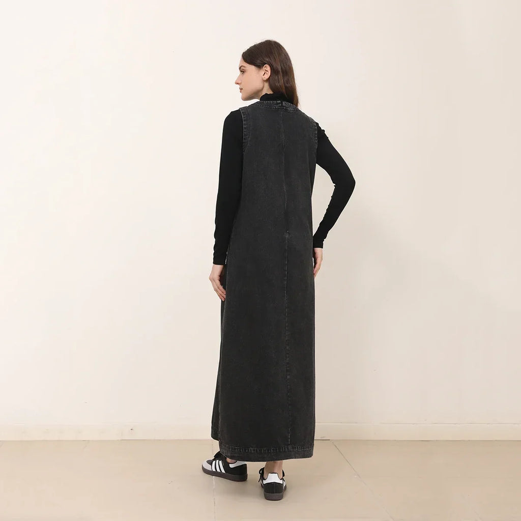 AP New 2025 Autumn Women Denim Sleeveless Dress Black Knitting Cardigan Fashion Style