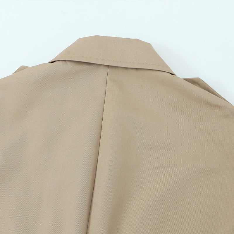 Willshela Women Fashion Khaki Double Breasted Short Trench Jacket Vintage Notched Neck Long Sleeve Female Chic Lady Coat Outfits