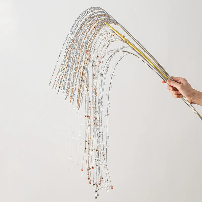 Sequin Glitter Christmas Party Branch Sticks Decoration White Artificial Plant Tassel Wheat Ears for Xmas Tree Ornament Supplies
