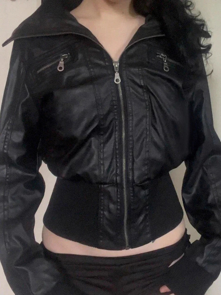 AltGoth Amercian Vintage Pu Leather Jacket Women Streetwear Harajuku Grunge Emo Alternative Grunge Zipper Casual Coats Female