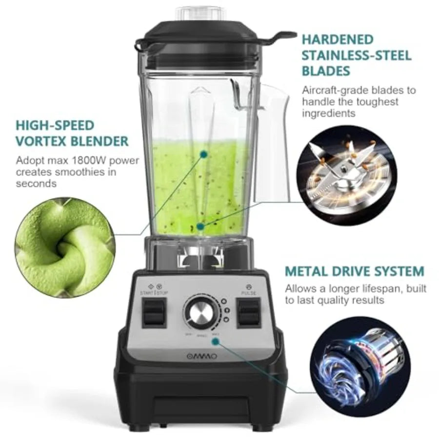 1800W Professional Blender With Stainless Steel Blades And 60oz Jar
