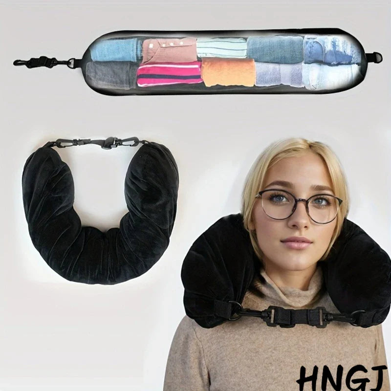 2026 NEW Fashion Travel Pillow With Storage Pouch, Adjustable Polyester Neck Support, Comfortable & Lightweight