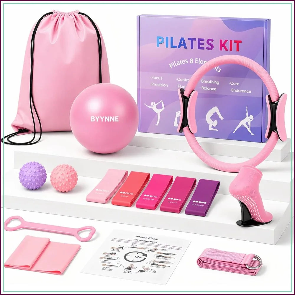 Pilates 14 Piece Kit For Women With Ring Ball Bands Guide