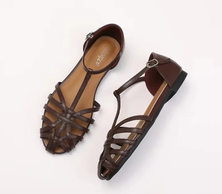 ZAROY Summer Cross Strap Flat Sandals Women Round Toe Ankle Buckle Hollow Casual Roman Sandalia Zapatos De Mujer сандали