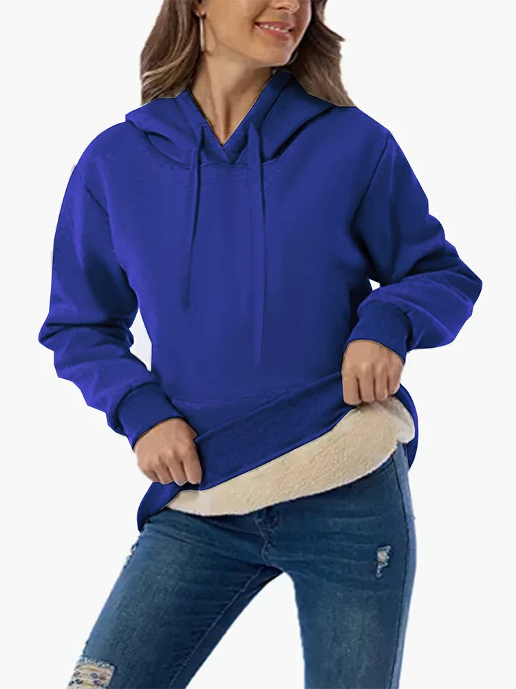 2025 Spring New Women's Solid Colour Warm Sweatshirt Hooded Lace-up Winter Sweatshirt with Pockets For Acrylic Sweaters
