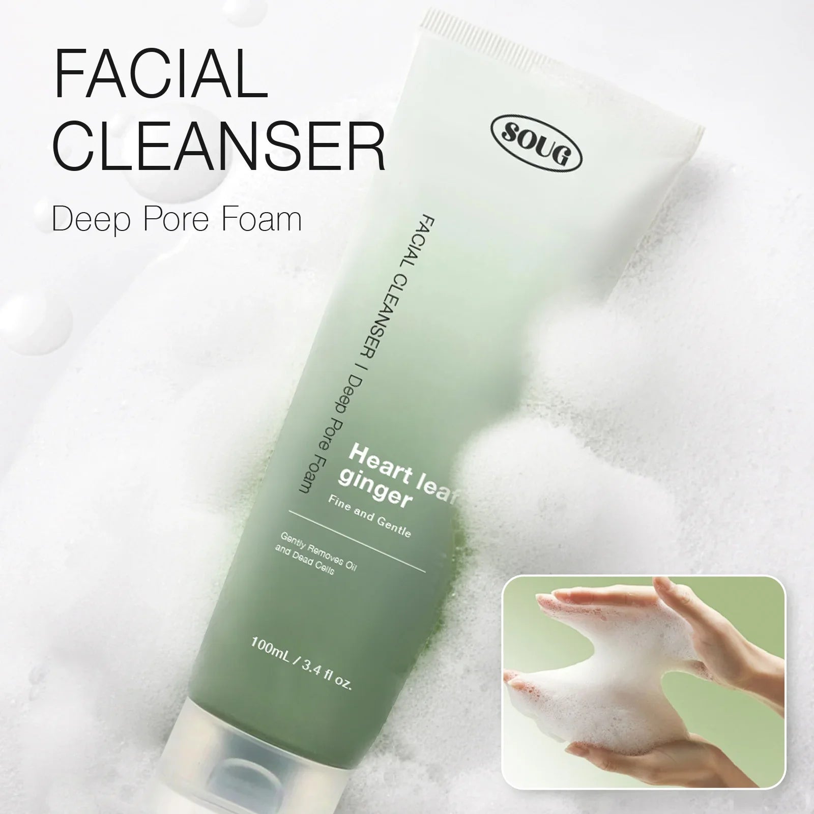 Facial Cleanser Heartleaf Succinic Moisture Cleansing Foam Deep Cleaning Oil Control Pore Soothing Korean Cosmetic Skin Care