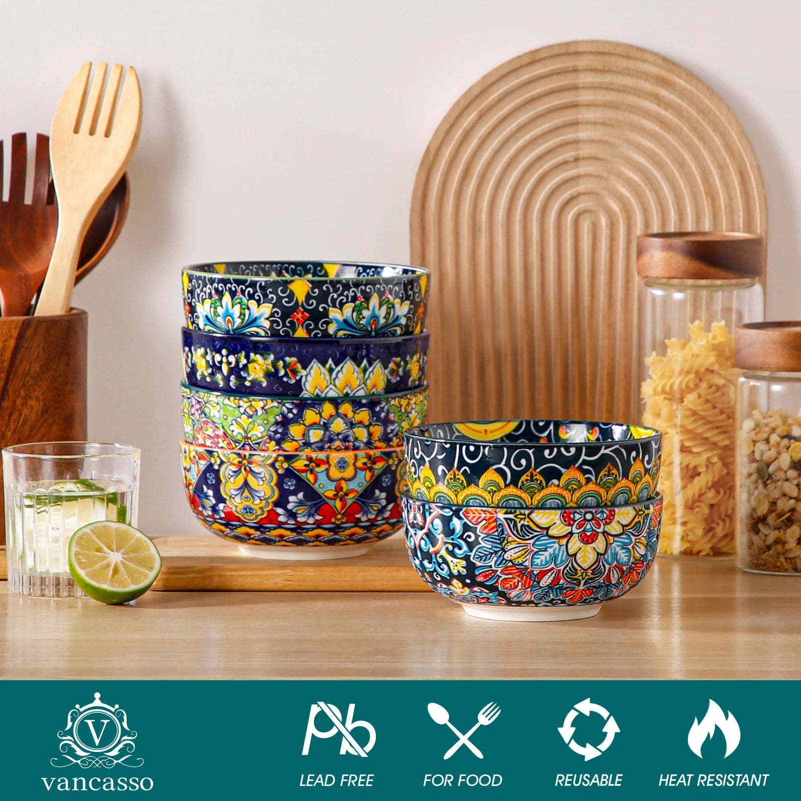 Malacasa Ceramic Bowls Set Floral Bohemian Style For Salad Cereal