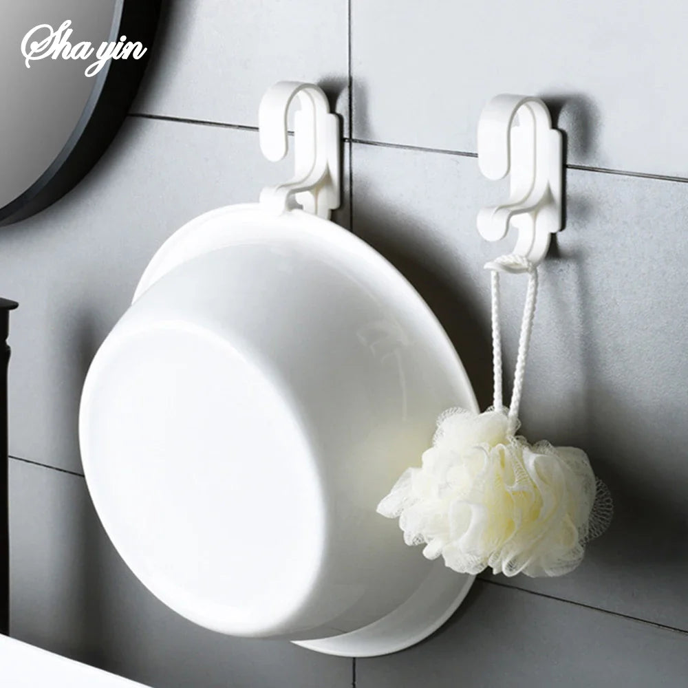 Double Layer Wall Hanging Washbasin Hook Punch Free Adhesive Wash Basin Storage Rack Save Space Home Universal Storage Hook