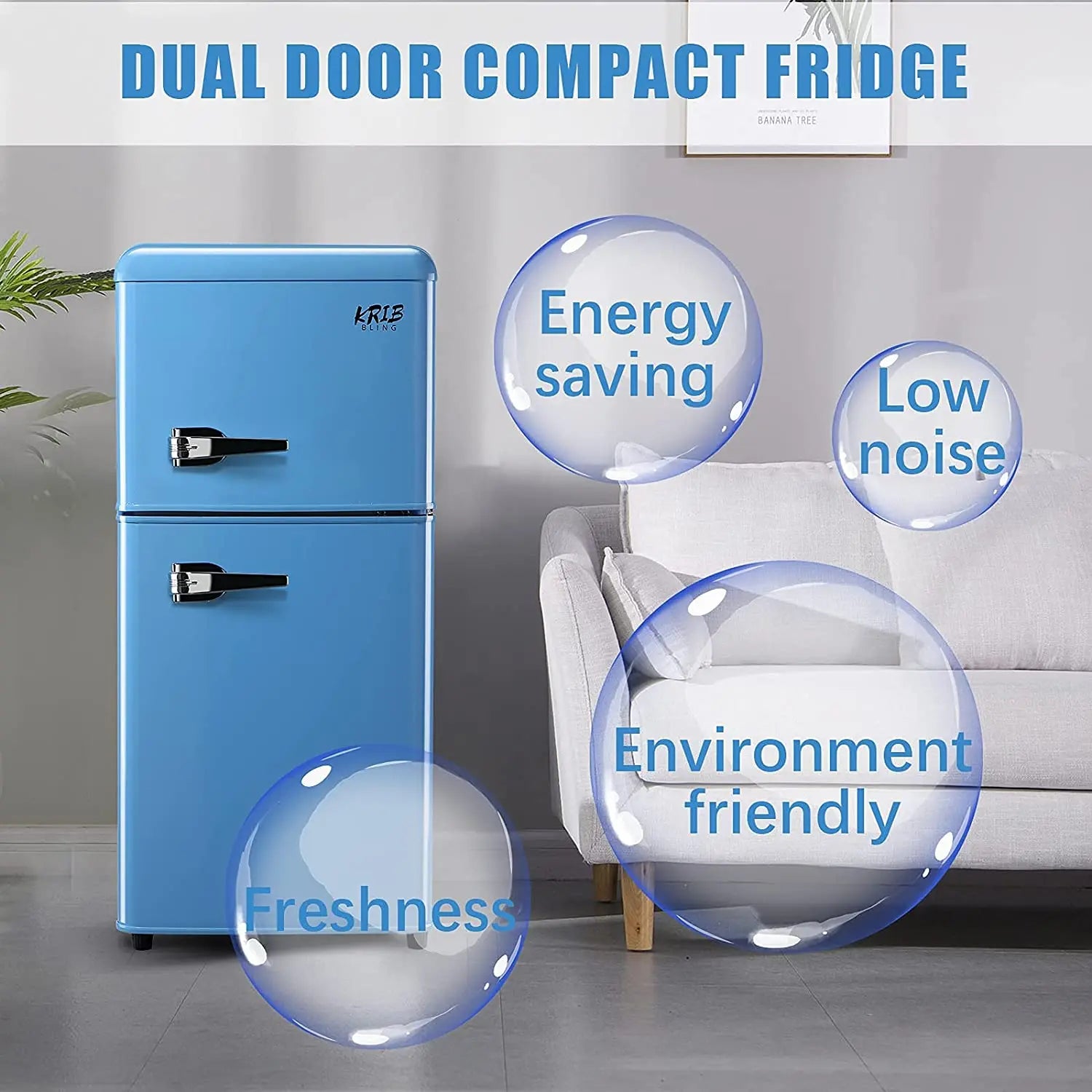 Krib Bling Double Door Compact Refrigerator With Freezer