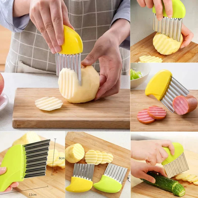 Stainless Steel Potato Chip Slicer And Wavy Crinkle Cutter French Fry Maker