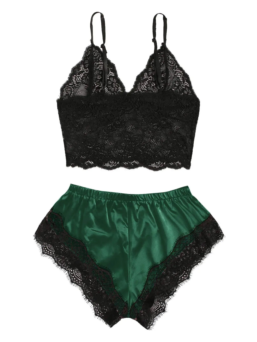 Women's 2 Piece Sexy Lace Pajama Set See-Through Bralette Cami Top and Shorts Breathable Sleepwear Plus Size Summer Lingerie