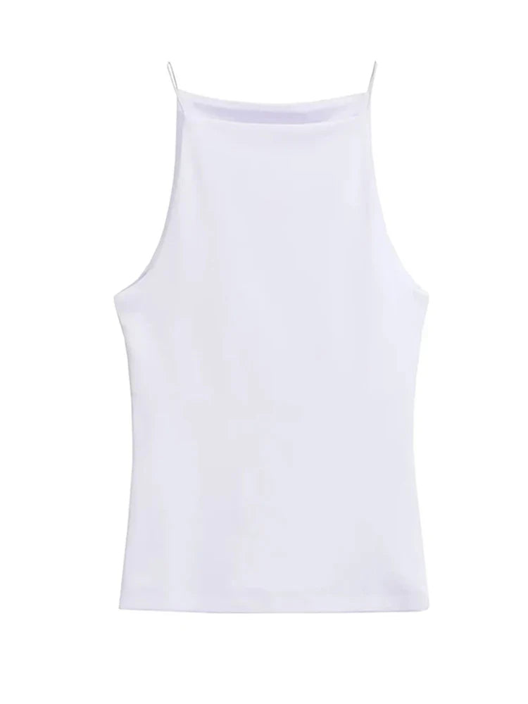 Women's Solid Color Halter Tank Top Sleeveless Vest Thin Straps Camisole Summer Casual Fashion Wear