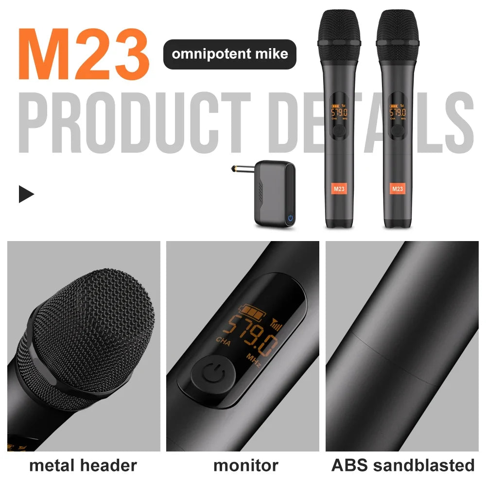 Wireless Microphone M23 UHF 2 Channel Karaoke System With Rechargeable Receiver Cordless Handheld Mic For Church Party Speaker