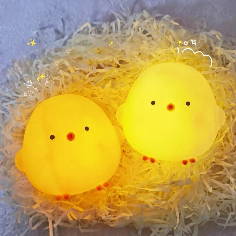 Silicone LED Bedside Night Light ABS Small Chicken Cute Desk Lamps Children's Room Bedrooms With button battery Deco Night Lamps