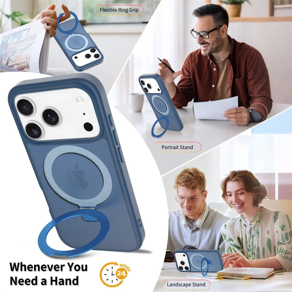 Luxury For Magsafe Fold Stand Magnetic Phone Case For iPhone 17 Air 16 15 Pro Max 16E 14 Plus 13 12 Frosted Translucent Cover