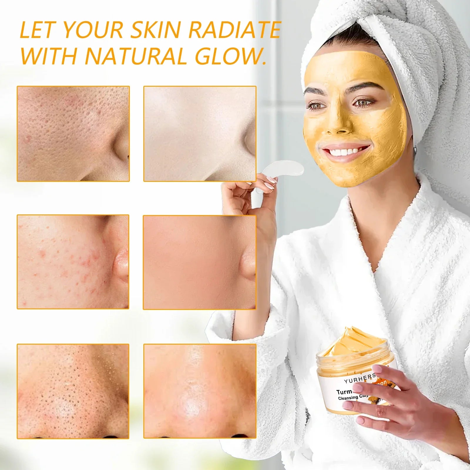 Turmeric and Lemon Deep Cleansing and Pore-Minimizing Clay Mask; Exfoliating and Brightening Clay Mask; Used for Skin Repair.