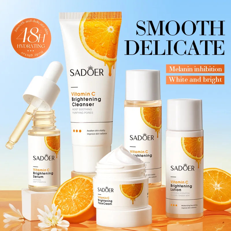 Orange Vitamin C Brightening Travel Kit 5-Piece – Hydrating Radiance-Boost Skincare Set for Fast Glow & Daily Moisture