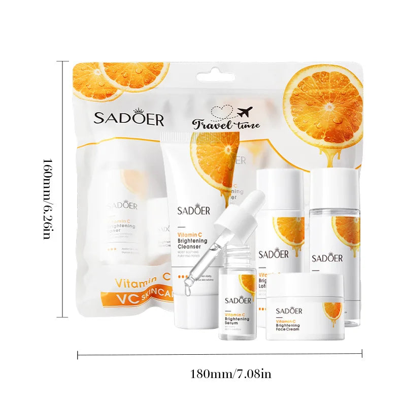 Orange Vitamin C Brightening Travel Kit 5-Piece – Hydrating Radiance-Boost Skincare Set for Fast Glow & Daily Moisture