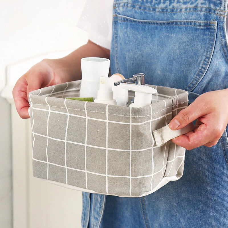1PC Cotton and Hemp Storage Basket with Handheld Printed Tabletop, Miscellaneous Sorting Cabinet, Small Clothing, Fabric Storage