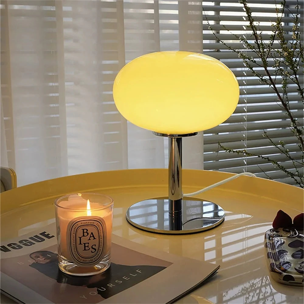 Lollipop Table Lamp Medieval Cream Glass Lamp Living Room Bedroom Study Simple Atmosphere Retro Glass Standing Lamp Home Decor