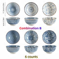 Japanese - style blue and white hand - painted 4.5 - inch ceramic bowl, retro - style rice bowl for home use.