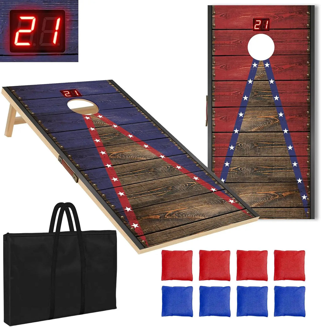 Electronic Cornhole Board Set With Automatic Scoring Wooden Portable