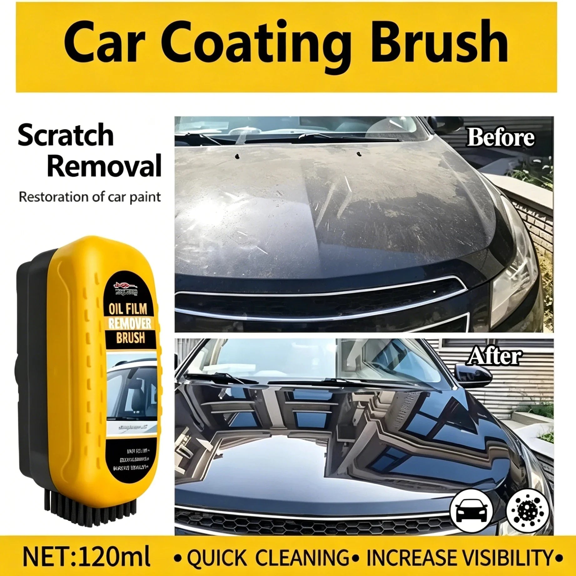 High Efficiency Car Windshield Oil Stain Remover Brush, Clear Bright Auto Glass Oil Film Cleaner