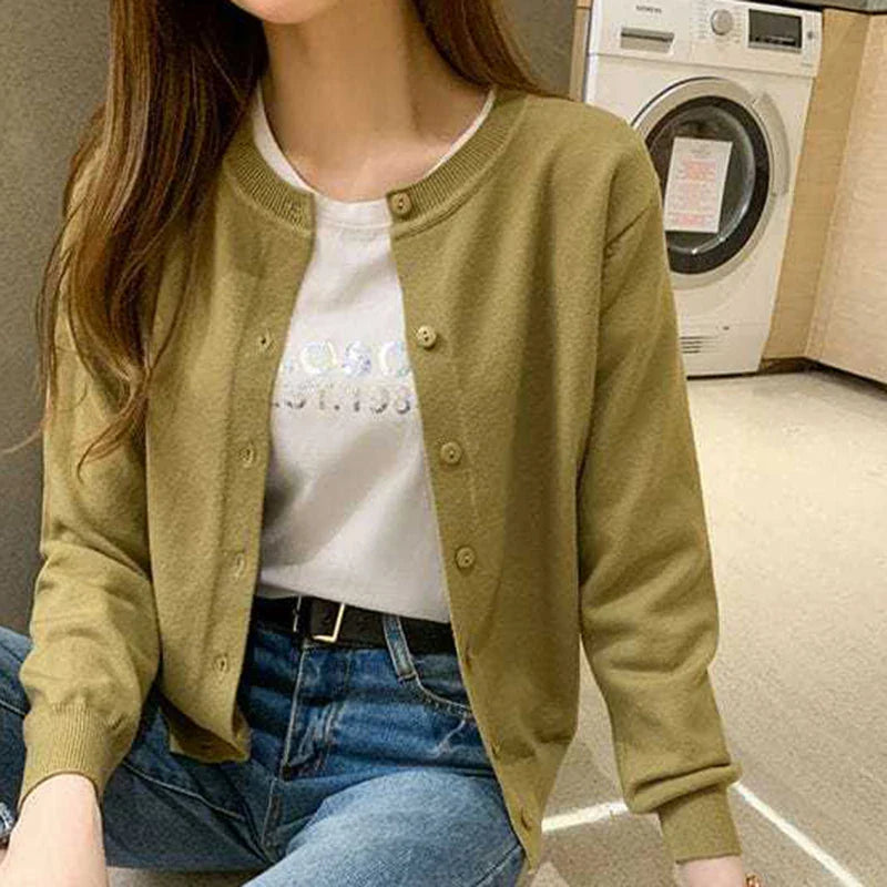 Rimocy Knitted Cardigan Jacket Women 2025 Spring Autumn Round Neck Casual Cardigans Woman Solid Color Slim Korean Jumpers Female