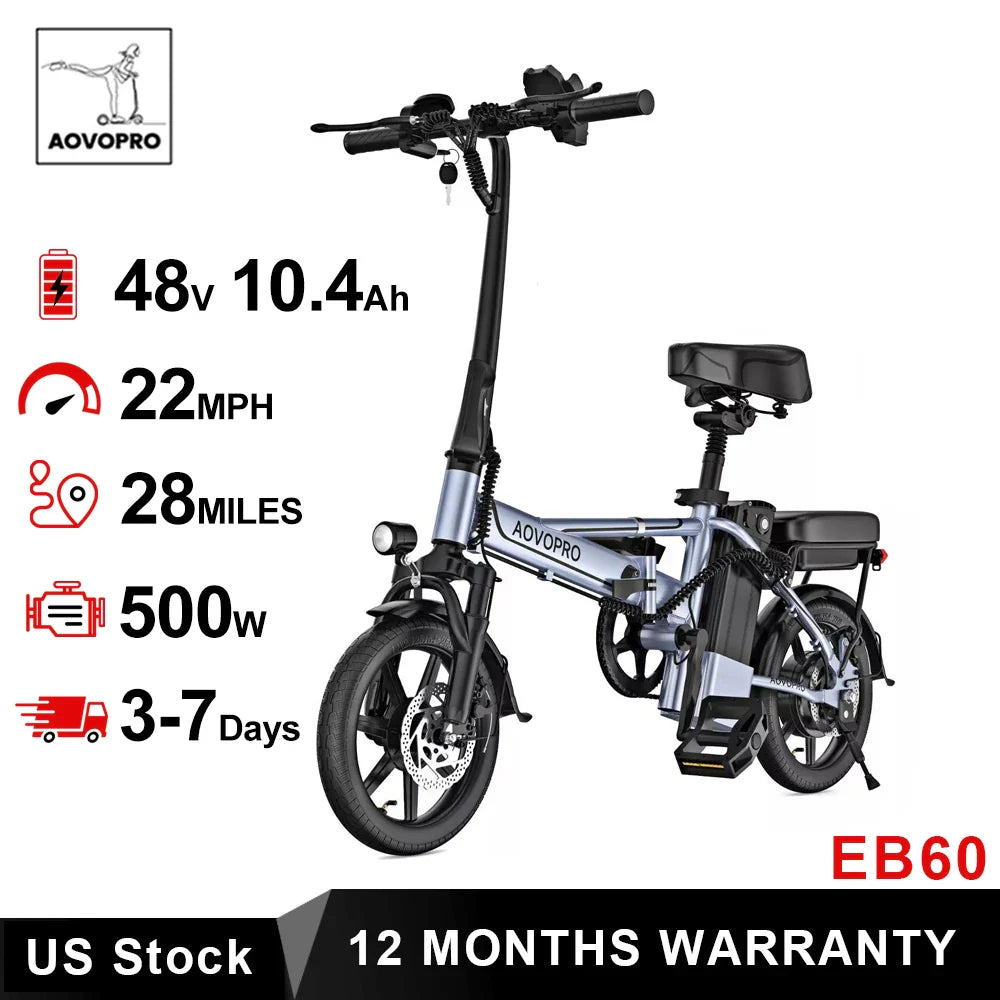 AOVOPRO EB60 Foldable Electric Bike Two Seats 500W 48V