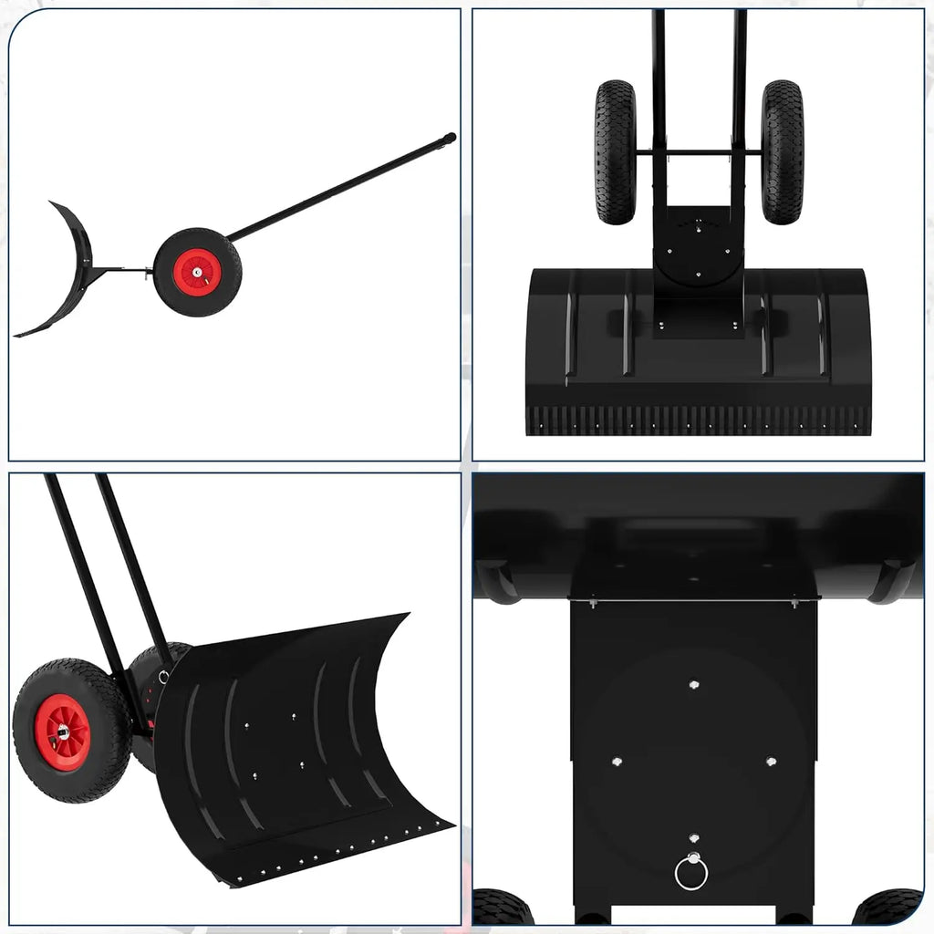 Heavy Duty Rolling Snow Shovel with Wheels 100x42cm Carbon Steel Blade 5-Position Adjustable Angled Blade & Height Handle