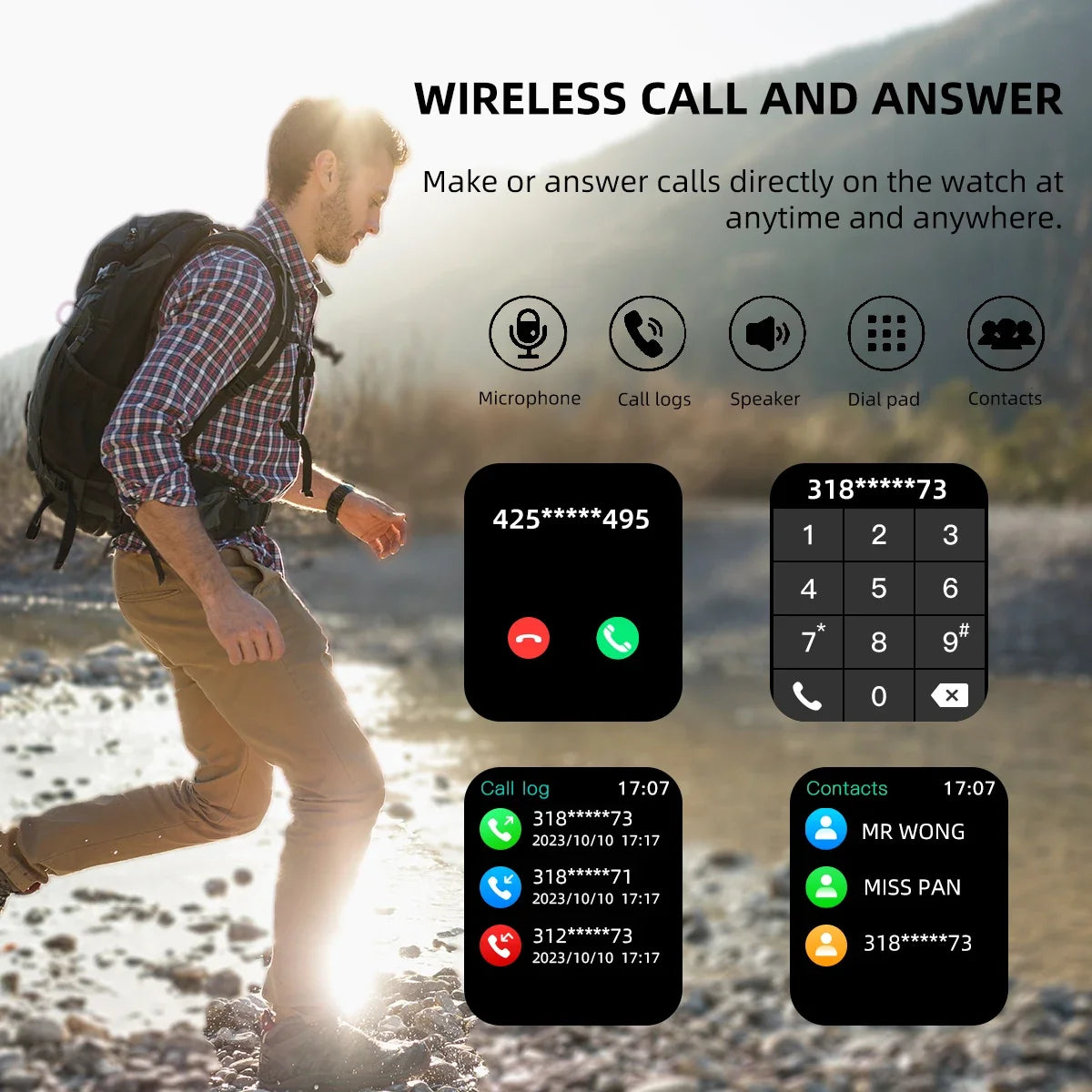 1.83" Women Men Sports Smart Watch With Calling MessagE Anser Sleep Monitoring Pedometer Smartbands Fitness for iPhone Android