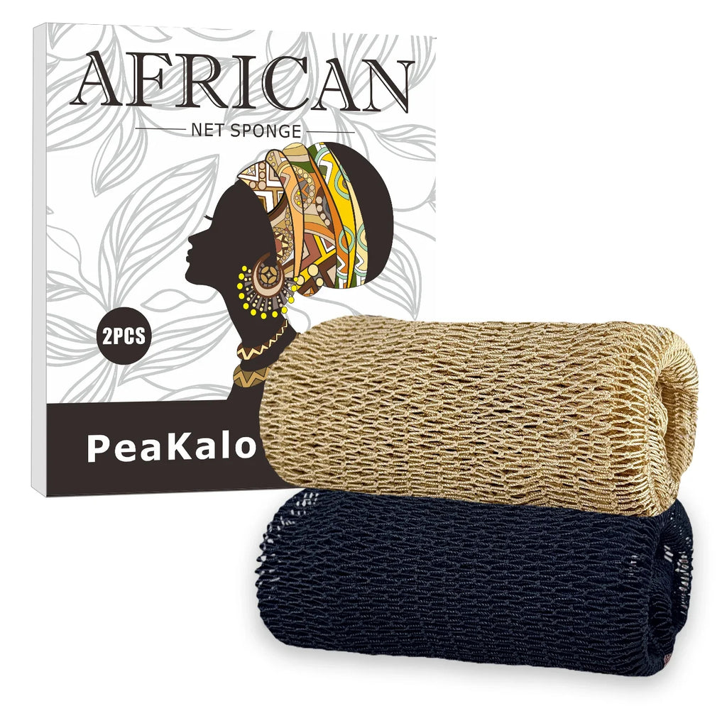 PeaKalo Authentic African Net Sponge-2Pcs Exfoliating Bath Shower Loofah Sponge, Gentle Back Scrubber for All Skin Types,Durable