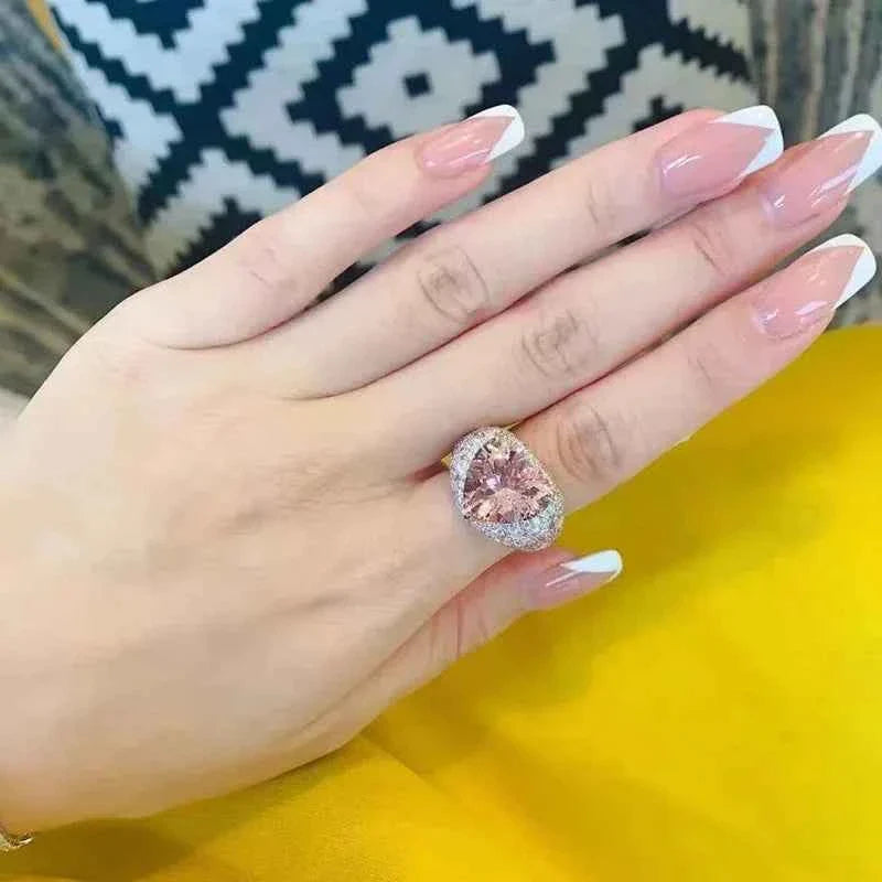 Big Pink Crystal LOVE Heart Open Ring