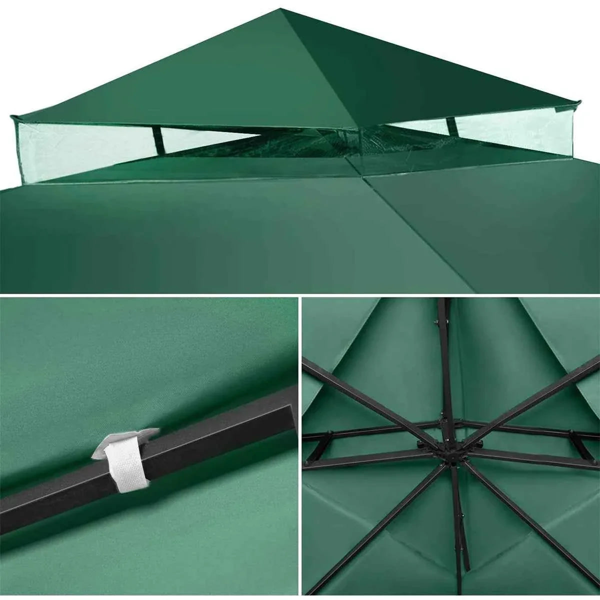 3x3m 2-Tier Garden Gazebo Replacement Canopy - Waterproof Oxford Patio Tent Roof
