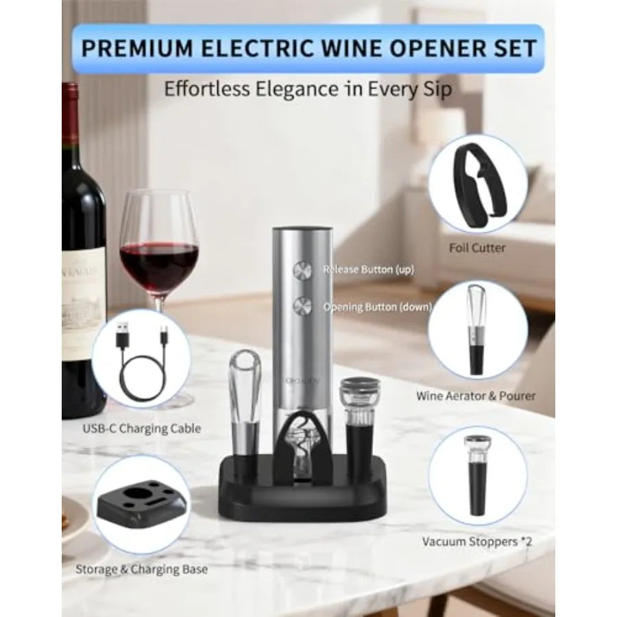 Electric Stainless Steel Wine Opener Rechargeable Automatic Bottle Opener 7 In 1
