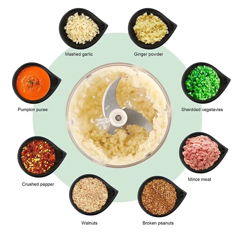 250/100ML Garlic Mincer USB Charging Powerful Mini Electric Garlic Chopper Portable Garlic Crusher Kitchen Food Chopper Unisex
