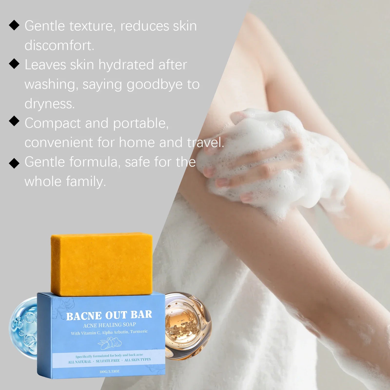 Body Cleansing Soap Moisturizing Brightening for Back Acne Free Natural Body Wash Bar Deep Clean Removes Odors Smooth Skin 100g
